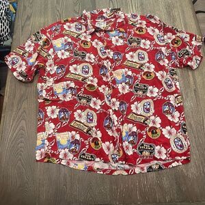 Big Dogs Shirt Button Up Hawaiian Dog Beer Tropical Floral Print Red Size 3X